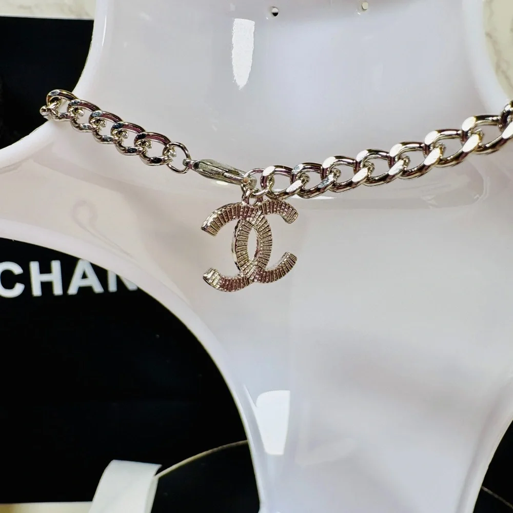 A-1FN-7: NECKLACE: Silver Monogram w/Rhinestones, NWOT